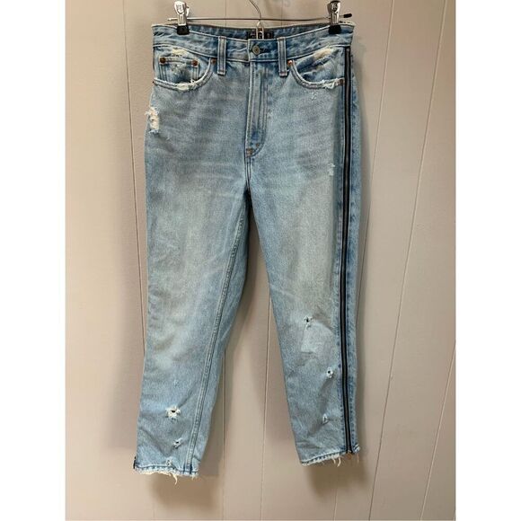 Abercrombie & Fitch Annie High Rise Girlfriend Distressed Side Zip Jeans 26/2R - Picture 1 of 6